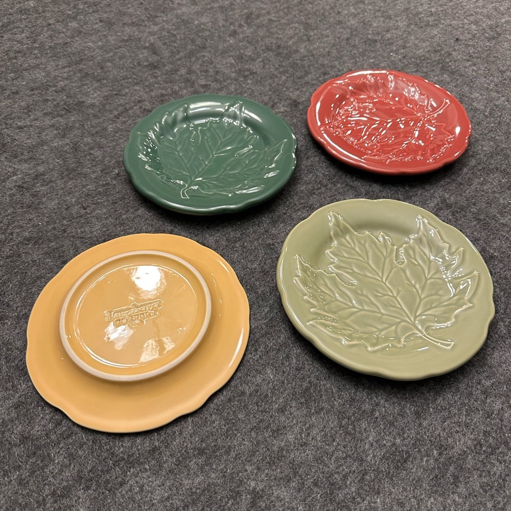 Longaberger Leaf Pattern Plate Set - Green, Red, Yellow, Cream